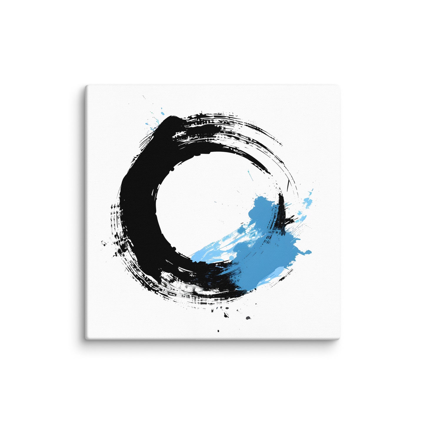 Wandbild Blue Circle No. 03 aus der Kollektion Chaos & Order im Format 20x20 Zoll mit schwarzer Kreisform, blauem Farbakzent und abstrakter Tusche-Komposition