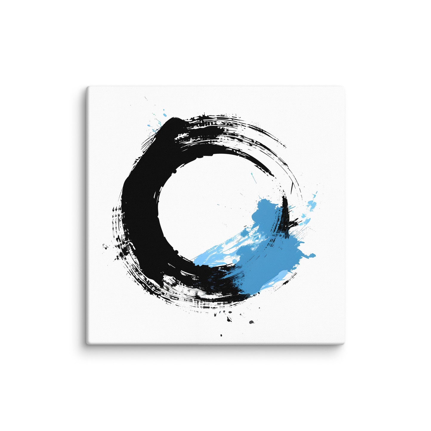 Wandbild Blue Circle No. 03 aus der Kollektion Chaos & Order im Format 24x24 Zoll mit schwarzer Kreisform, blauem Farbakzent und abstrakter Tusche-Komposition