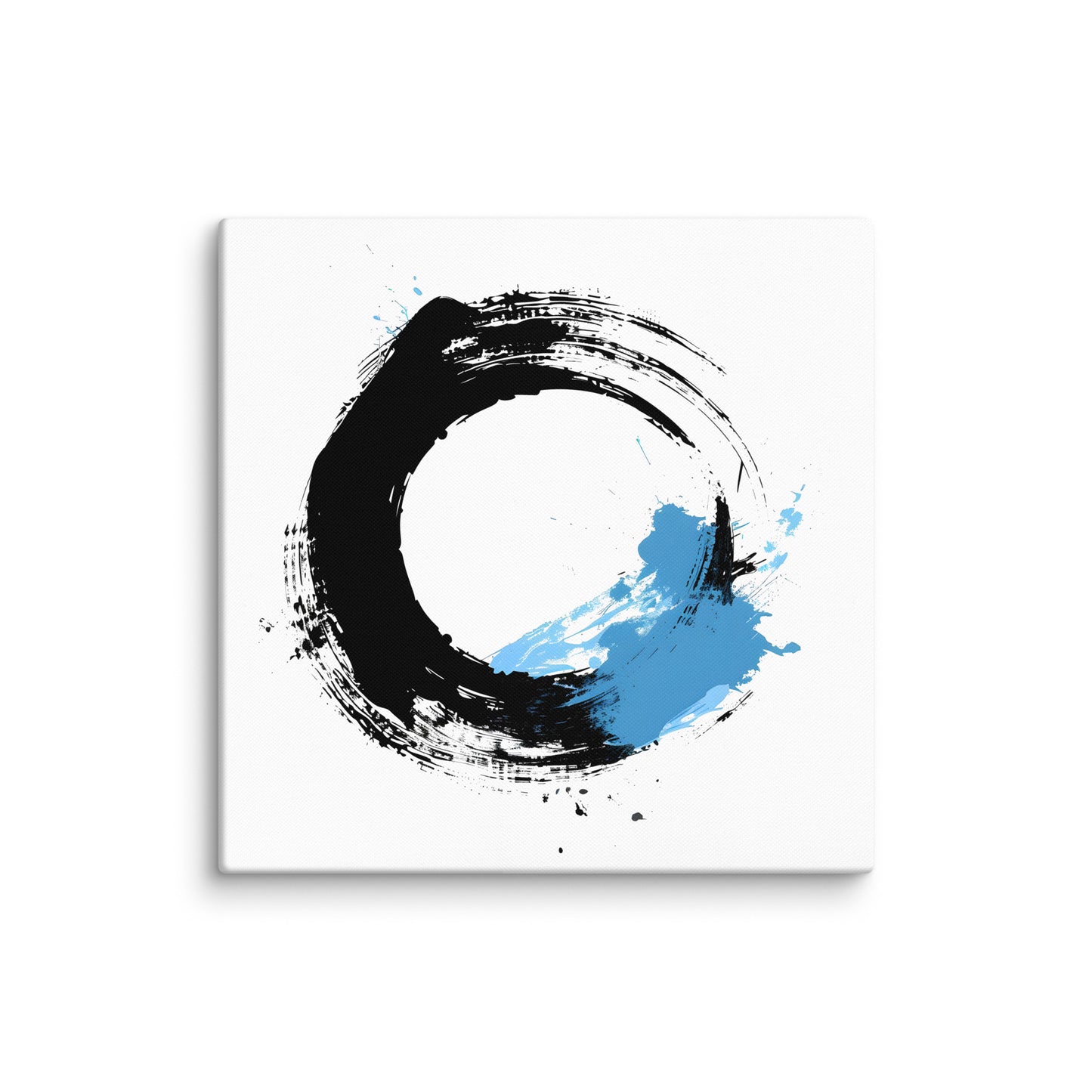 Wandbild Blue Circle No. 03 aus der Kollektion Chaos & Order im Format 36x36 Zoll mit schwarzer Kreisform, blauem Farbakzent und abstrakter Tusche-Komposition