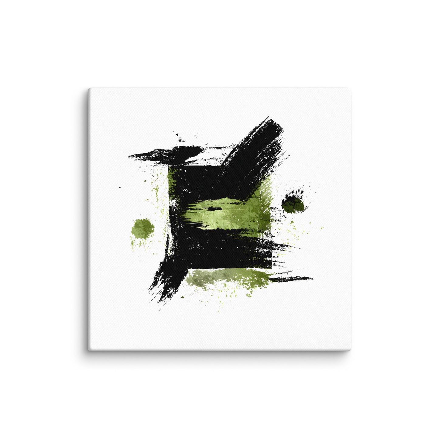 Wandbild Green Square No. 02 aus der Kollektion Chaos & Order im Format 30x30 Zoll mit grünem Quadrat, schwarzer Quadratstruktur und abstrakter Tusche-Komposition