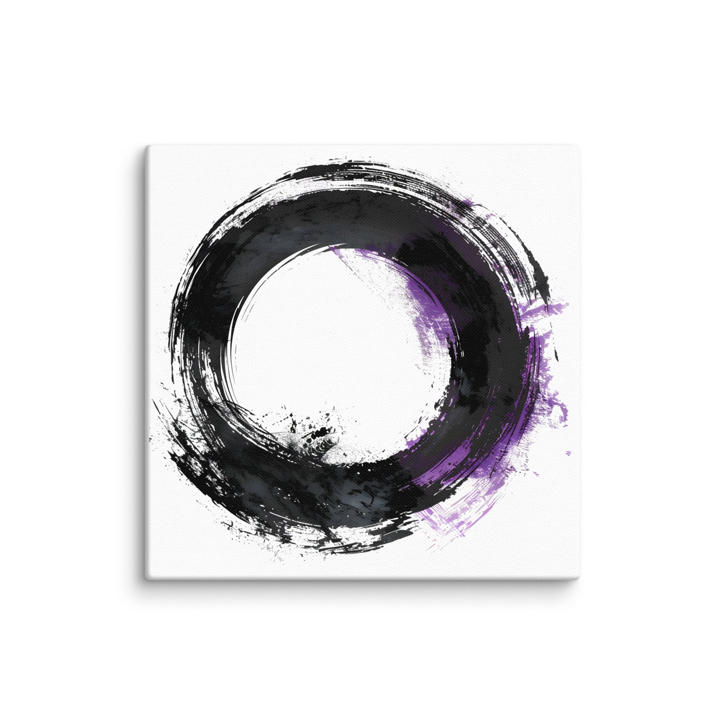 Wandbild Purple Circle No. 02 aus der Kollektion Chaos & Order im Format 12x12 Zoll mit schwarzer Kreisform, violetten Akzenten und abstrakter Tusche-Komposition
