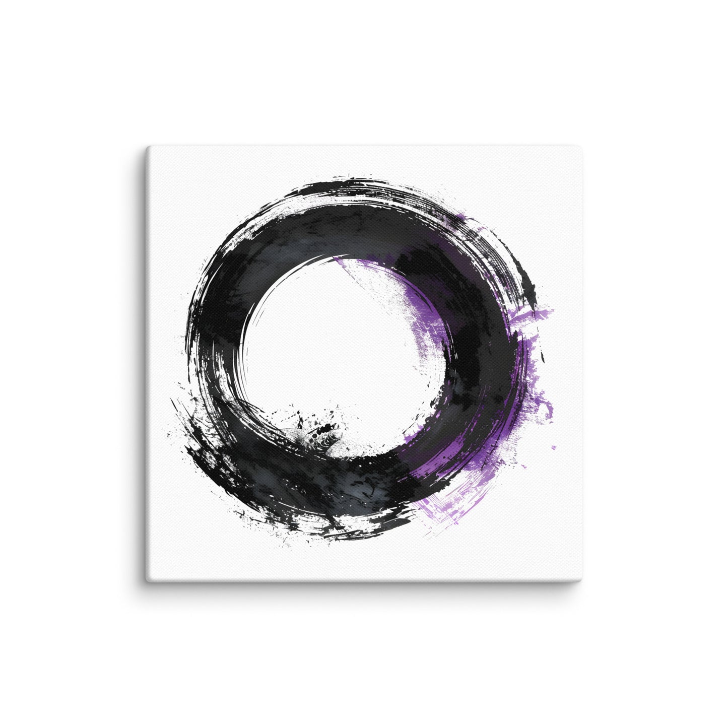 Wandbild Purple Circle No. 02 aus der Kollektion Chaos & Order im Format 16x16 Zoll mit schwarzer Kreisform, violetten Akzenten und abstrakter Tusche-Komposition