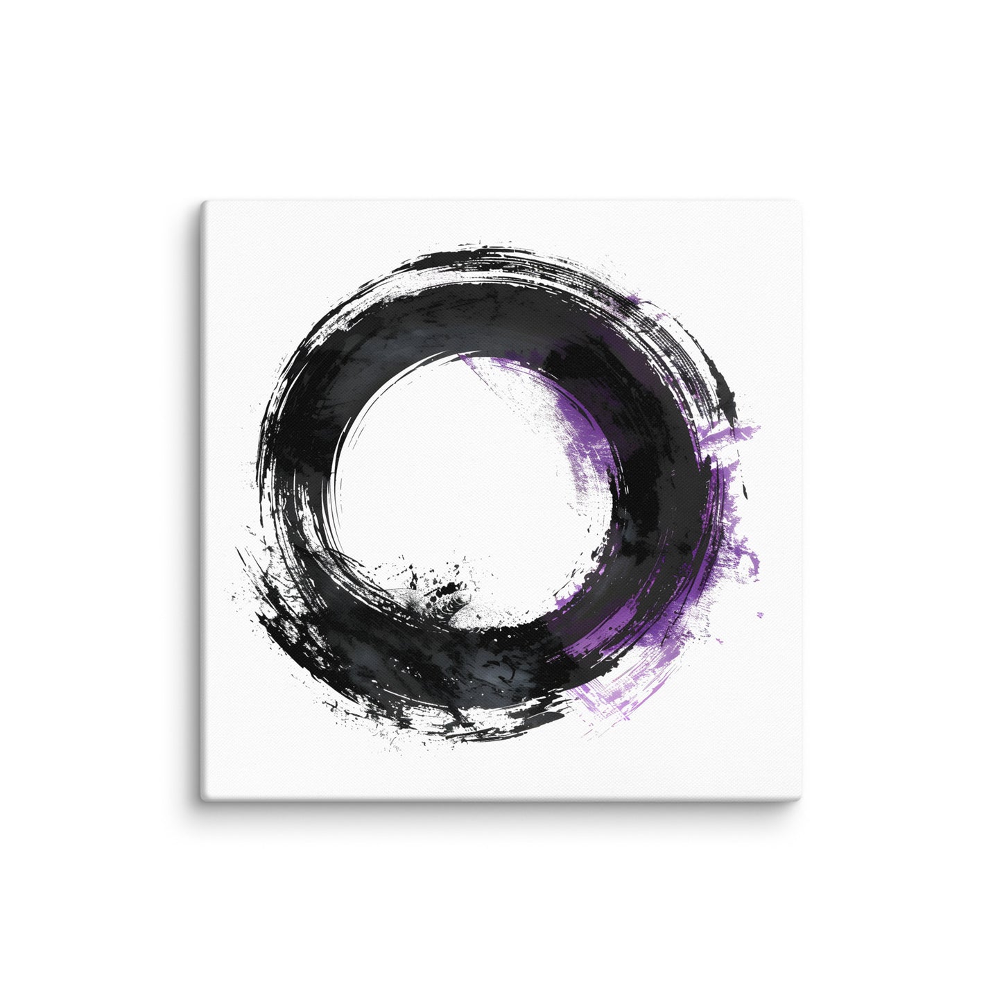 Wandbild Purple Circle No. 02 aus der Kollektion Chaos & Order im Format 24x24 Zoll mit schwarzer Kreisform, violetten Akzenten und abstrakter Tusche-Komposition