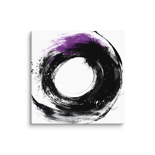 Wandbild Purple Circle No. 03 aus der Kollektion Chaos & Order im Format 12x12 Zoll mit violetter Kreisform, schwarzem Pinselring und abstrakter Tusche-Komposition