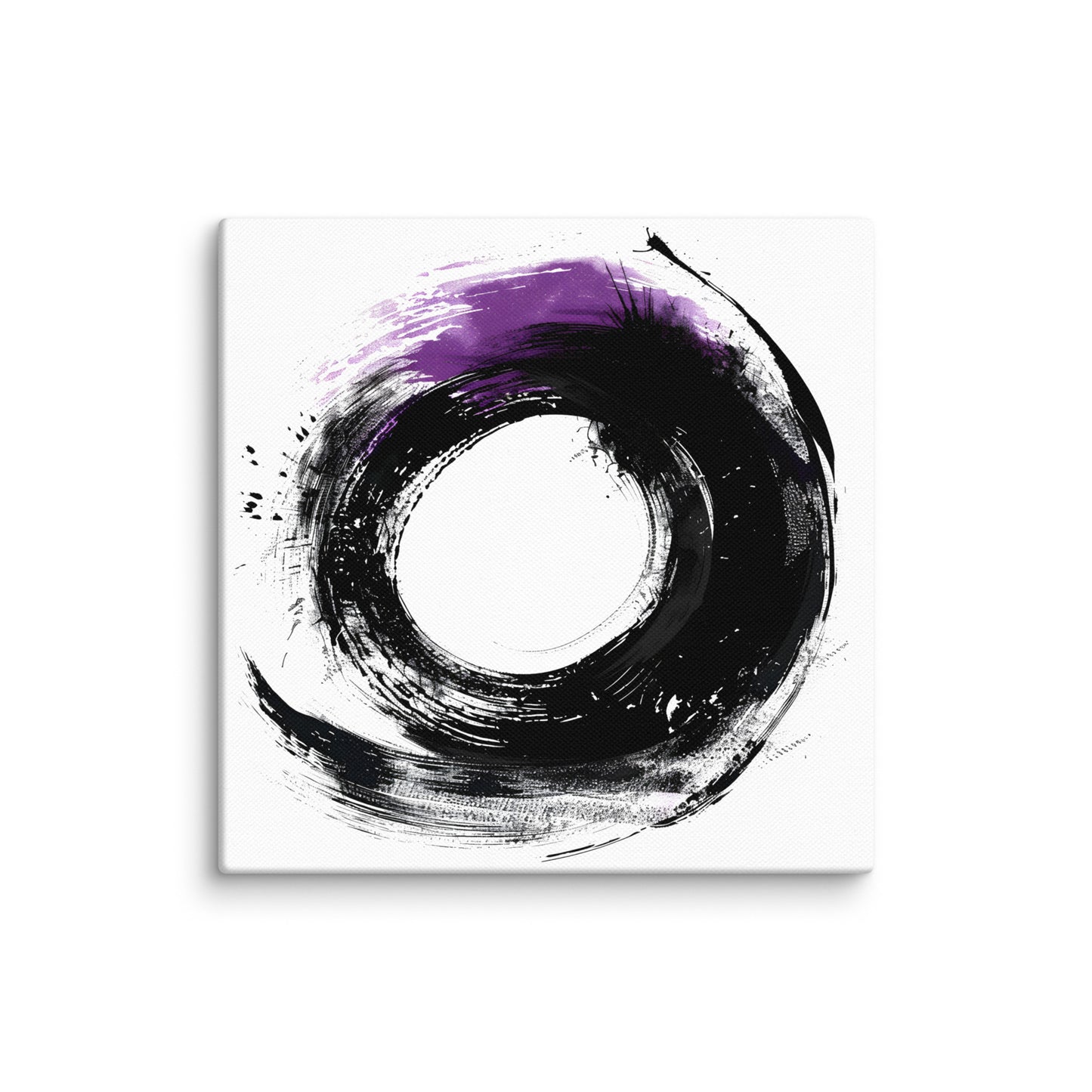 Wandbild Purple Circle No. 03 aus der Kollektion Chaos & Order im Format 16x16 Zoll mit violetter Kreisform, schwarzem Pinselring und abstrakter Tusche-Komposition