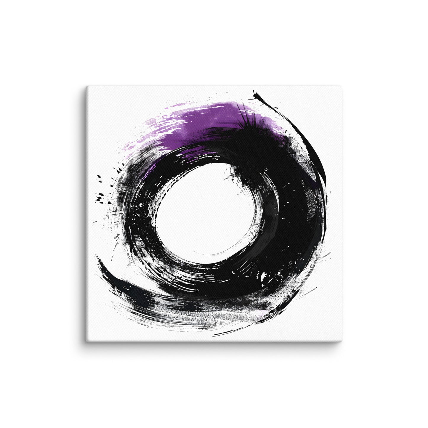 Wandbild Purple Circle No. 03 aus der Kollektion Chaos & Order im Format 30x30 Zoll mit violetter Kreisform, schwarzem Pinselring und abstrakter Tusche-Komposition